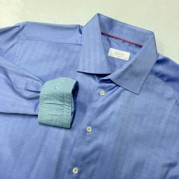 Eton Other - Eton Dress Shirt Men 17.5 / 44 Slim Fit Button Up Blue Herringbone Long Sleeve